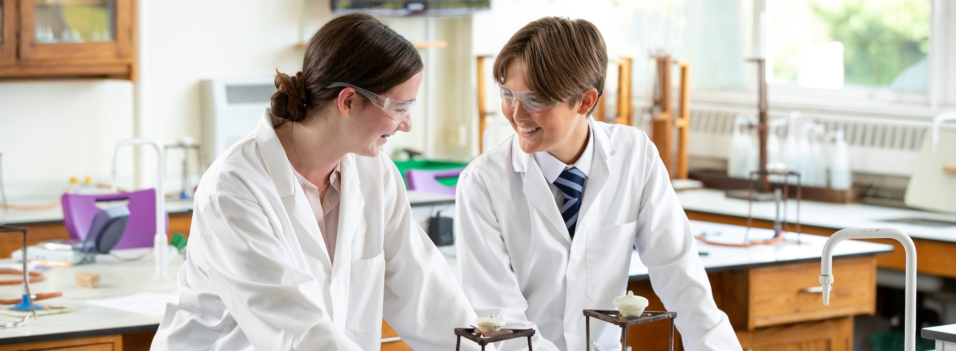 Two science students in classroom